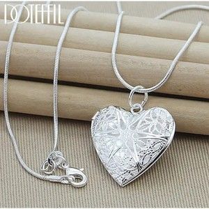925 Sterling Silver Photo Frame Pendant Necklace 15 Inch Snake Chain For Woman C